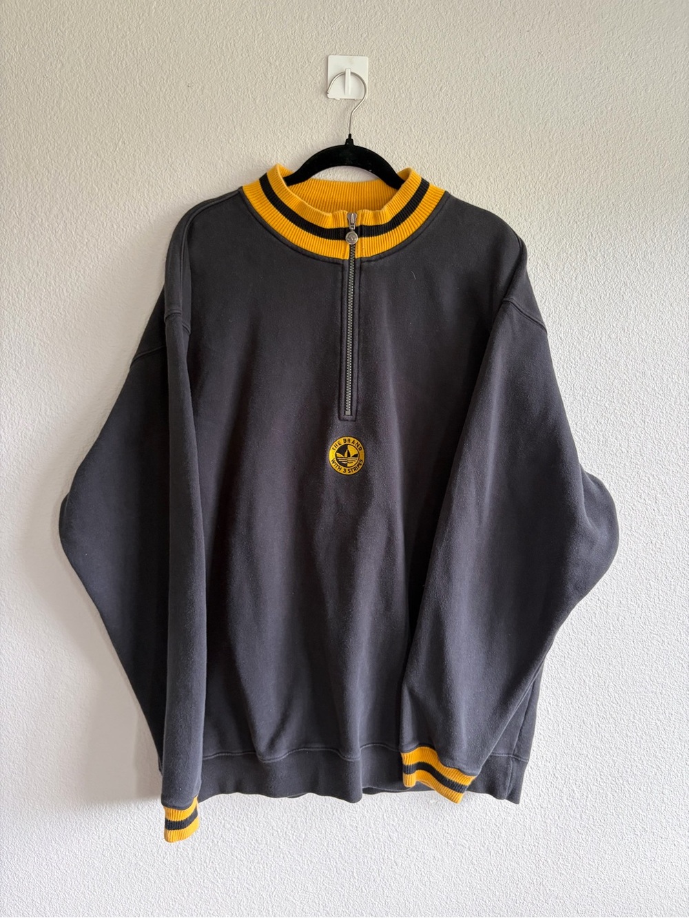 adidas Men's Charcoal Zip-Neck Sweatshirt with Yellow Trim